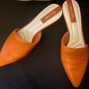 Orange leather pointed toe mule with slight heel!